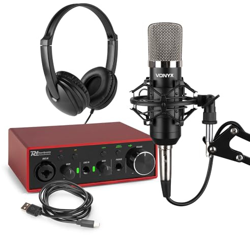 Power Dynamics Vonyx CMS400 Vocal Recording Kit with Condenser Microphone, PDX11 USB Audio Interface & Headphones - Complete Home Studio Package for Podcasts, Instruments & Streaming