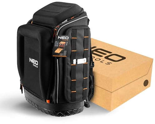 NEO TOOLS Werkzeugrucksack Werkzeugtasche 20l I Taschen für Zubehör | Werkzeugrucksack mit Gummiboden, robuster Tool Backpack mit Verstärkung für Elektriker, Klempner, Wartungsarbeiter 26 Taschen