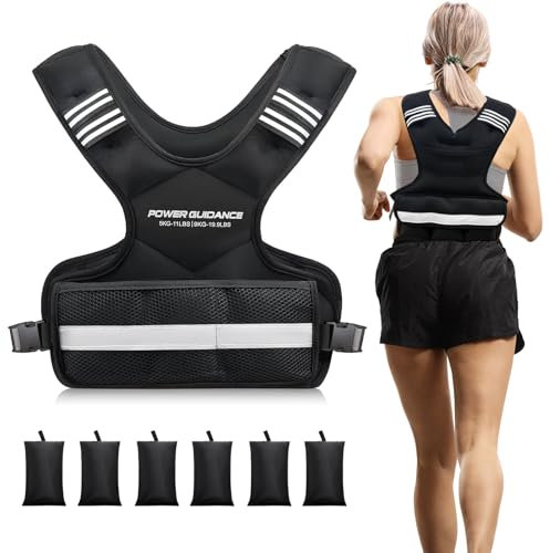 POWER GUIDANCE Verstellbare Gewichtsweste Weighted Vest, 5-9KG / 9-14.4KG Gewichtswesten mit Reflektierenden Streifen für Mann und Frau, Laufweste & Trainingsweste für Krafttraining & Aerobic-Übungen