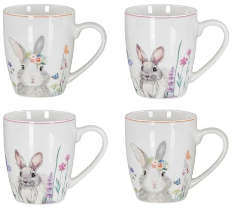 levandeo 4er Set Osterbecher Osterhase Kaffeetasse Ostern Porzellan 300ml Kaffeepott Tasse Design Küche Teetasse