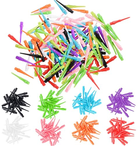CyeeLife 2BA Thread Plastic Tip Dart Points, 8 Mixed Colors Plastic Replacement Dart Tips, Dart Accessories for Soft Tip Darts (100pcs)