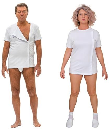 FERRUCCI COMFORT Vändbar främre rivbar post-operativ sjukvård T-shirt, för snabba förband, för sängliggande föremål, andningsbar hypoallergen bomull, unisex