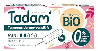 TADAM' - Tampons Dermo-Sensitifs - Flux mini - 100% Coton Bio - Sans substances toxiques - Non blanchi au chlore - Ecolabellisé - 16 unités