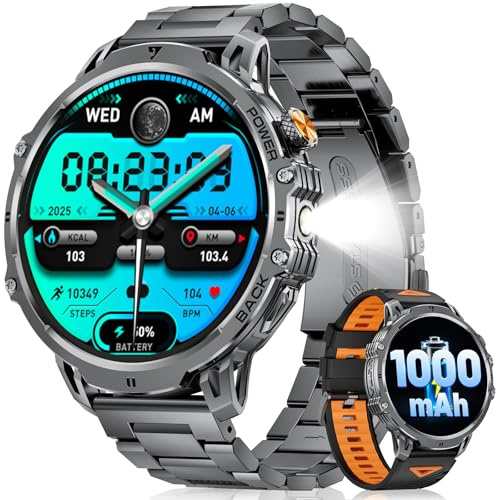 LIGE Reloj inteligente para hombre (contestar/hacer llamadas), pantalla HD de 1.85 pulgadas, batería de 1000 mAh, rastreador de actividad física con linterna LED, más de 100 modos deportivos/IP68