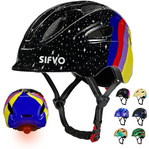 Kids Bike Helmet with Safety Light - SIFVO Bike Helmet 45-48-51-55cm Adjustable for Boys & Girls, Cycle Helmets Kids 3-4-5-8-10 Years for Multi-Sport Bicycle Scooter