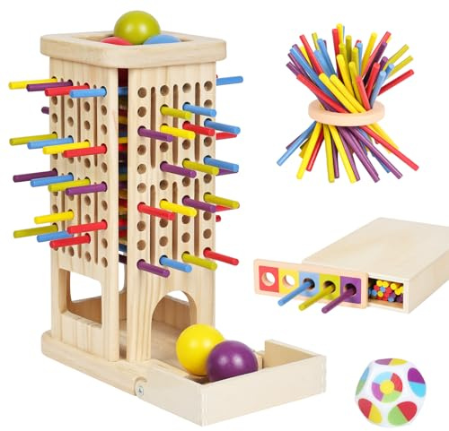 Ainiv Juegos de Mesa Montessori, 3 in 1 Juguetes Educativos Niños con 40 Palitos Colores y 1 Dados, Juegos Divertidos para La Familia, Juguete Motricidad Fina para Niños 3, 4, 5, 6 Años