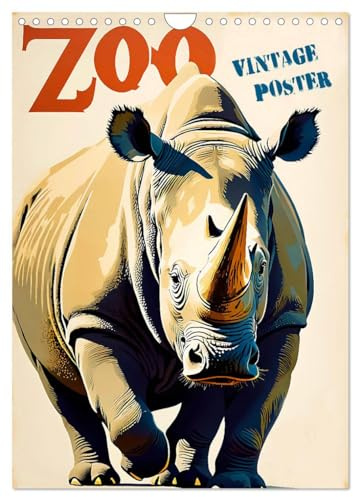 Affiche vintage du zoo, Version française (Calendrier mural 2026 DIN A4 portrait), Calendrier CALVENDO mensuel