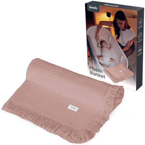 Lionelo Muslin Blanket Manta Bebé Recién Nacido de Muselina, Algodón 100% de 6 Capas, Suave, Mullida y Transpirable, Todo el Año, para Cochecito y Casa, Arrullo y Toalla, Flecos Reforzados, 70 x 100cm