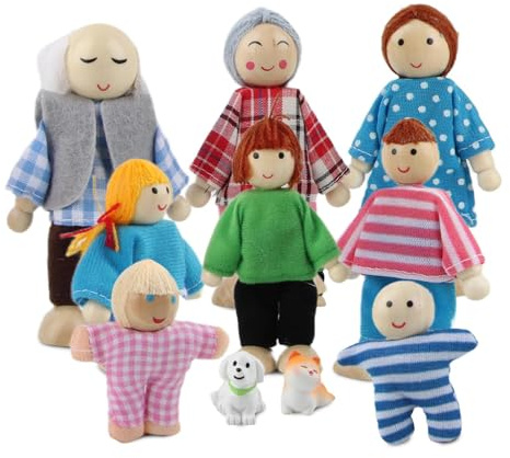 XIMEY Dolls House Dolls Family Figures Dollhouse Bending Dolls Wooden Dolls Wooden Dollhouse Accessories