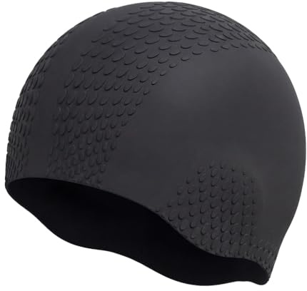 Silicone Swimming Cap for Women and Men, Soft Stretch Anti-Slip Swim Hat for Long & Short Hair Comfortable Waterproof Swim Cap Fit for Adults (Black)