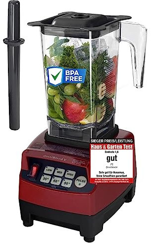 OmniBlend Smoothie Maker 1,5L in rot I Smoothie Mixer inkl. BPA-freiem Behälter & 6-Klingen-System aus Edelstahl I Mixer Smoothie Maker ideal für grüne Smoothies I Standmixer mit 3 PS Motor