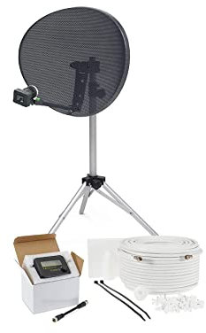 SSL Satellites Portable Satellite Zone 2 80cm RV Dish Kit Camping Tailgating with Quad Tripod & Sat Finder 30M RG6 White