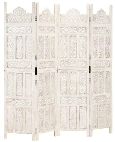 vidaXL Cloison de Séparation 4 Panneaux Séparateur de Pièce Diviseur Cloison de Pièce Paravent Chambre à Coucher Blanc 160x165 cm Bois de Manguier