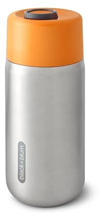 BLACK + BLUM - Mug Isotherme - Thermos de Voyage en Acier Inoxydable 100% Étanche - Couvercle Verrouillable - 6H de Chaud, 8H de Froid - 340ml - Argenté/Orange