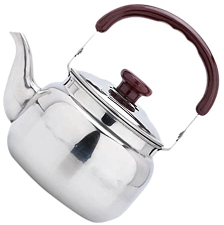 BESPORTBLE 500 ml vattenkokare i rostfritt stål, flöjtpanna, gasspis, pipande tekanna, vintage tekanna med handtag för kök, vandring, picknick, camping, gasspis, silver