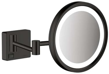 hansgrohe AddStoris - Kosmetikspiegel mit LED-Beleuchtung, Schminkspiegel mit Beleuchtung, Rasierspiegel mit 3-fach Vergrößerung, Mattschwarz, 41790670