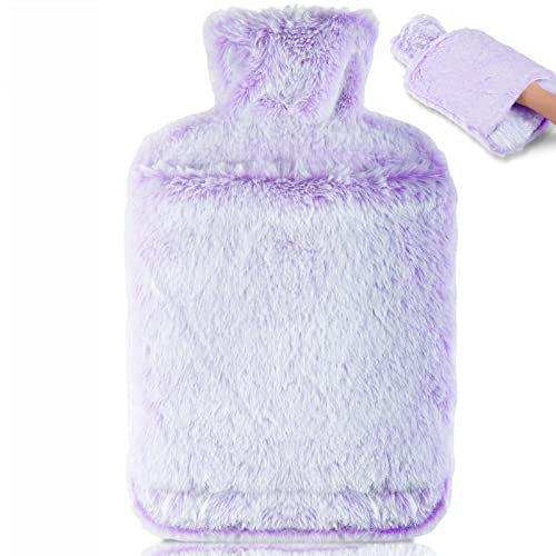 BOLEi Hot Water Bottle with Luxury Cosy Faux Fur Cover,2L Leakproof Large Hot Water Bag for Neck,Shoulder,Hand Feet Warmer,Gifts for Women,Men(Purple)