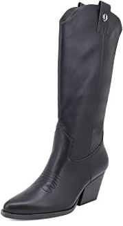 QUEEN HELENA Camperos Stivali a Punta Texani Stivaletti con Tacco Western Cowboy Donna X28-111 (Nero, numeric_36)