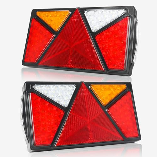 Yuanjoy 2 Pack 12V 24V coche remolque LED luces traseras con E-marca, impermeable luces traseras de camión con freno/indicador/posición/marcha atrás/niebla/luz de matrícula