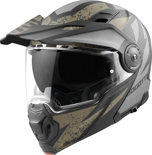 Bogotto FG-102 Safari Casco ribaltabile in Fibra di vetro per Enduro, Nero Opaco/Grigio/Marrone, M
