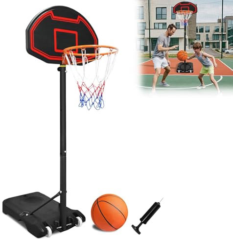 Froadp Basketballkorb Outdoor für Kinder Basketballständer 156-208cm Höhenverstellbar Tragbar Basketballkorb mit Rollen Basis Basketballanlage mit Basketball Inflatable Pumps und 2 Basketballnets