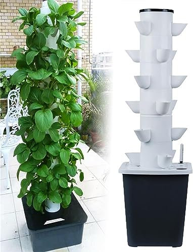 30 Pods Hydrokulturturm Garten Hydroponik Anzuchtsystem, mit Hydratationspumpe, Adapter, Netztöpfen, Timer für Kräuter, Obst und Gemüse