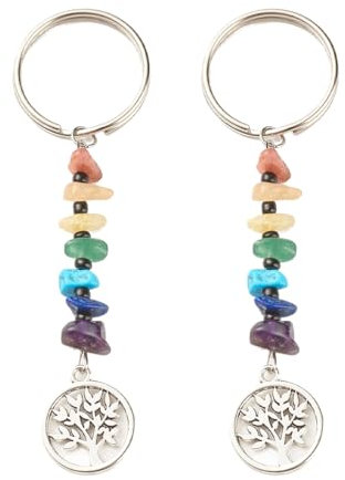 2 Piezas Llavero con Piedras Preciosas Naturales del árbol de la Vida con 7 Chakras Colgante del árbol de la Vida