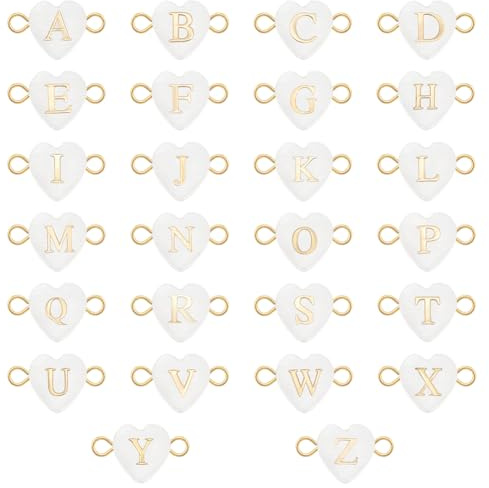 PH PandaHall Ciondoli di Collegamento con Lettera, 26pz A-Z Cuore Conchiglia Lettere Alfabeto Perline con Doppi Anelli Dorati Ciondoli Iniziali Lettere per La Realizzazione di Collane di Braccialetti