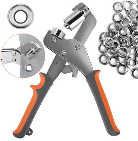 Set di pinze per occhielli professionali con 500 occhielli (diametro 10 mm), pinza magnetica per teloni, pressa manuale in acciaio temprato, punzonatura per occhielli per teloni, tessuti, striscioni,