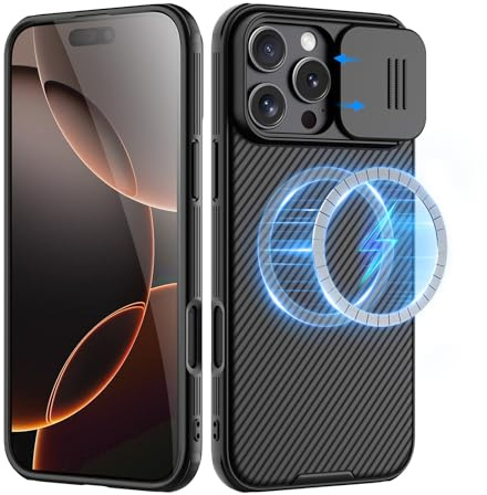 Nillkin for iPhone 16 Pro Max Case,Compatible with MagSafe,Slider Lens,Military-Grade Protection,Fingerprint-Proof, Drop-Proof,Slim Stylish,Compatible with iPhone 16 Pro Max 6.9，Black