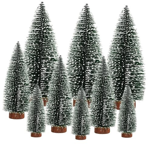 YINZZTRY Mini julgran, konstgjord miniatyr julgran, mini grön julgran, naturtrogen julgran med snöeffekt för bordsdekoration, gör-det-själv-juldekoration, skyltfönster, 9 stycken