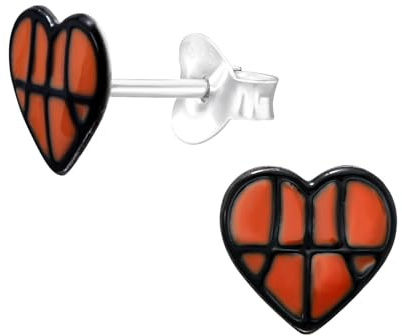 Monkimau Basketball-Herz Kinder Ohrringe | 925 Silber | Mädchen Ohrstecker Schmuck | Hypoallergen & Nickelfrei | Kinderohrringe Geschenkidee