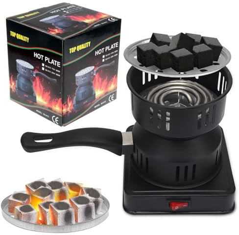 Yuragim Kohleanzünder Elektrisch, 450-600W Holzkohle Elektrischer Kohlegrill Kohleanzünder Brenner Kohlegrill Zubehör Holzkohl-Anzünder Kohlekorb Heizplatte mit Tragegriff & Kohlegitter (Schwarz)