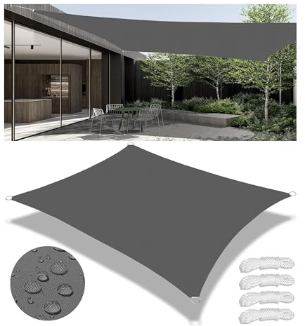 Sonnensegel Wasserdicht Rechteckig mit D-Ring Segeltuch Schattensegel Sonnenschutz Wetterschutz Markise UV-Schutz Schattiernetz mit Kordel für Garten und Terrasse Dunkelgrau 1.2x2M
