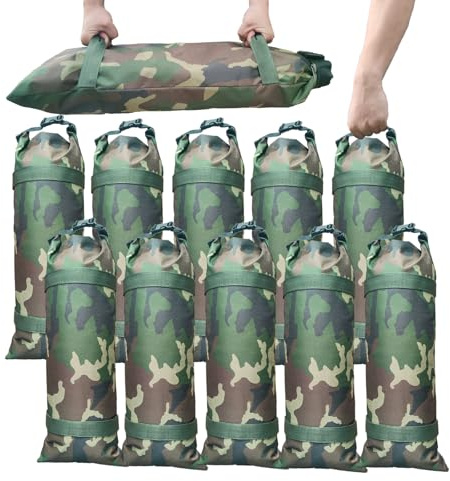 Flood Barrier Sand Bags camouflage Canvas Flood Protection Sandbags Reusable With Insert Buckle Handle Woodland Sandbags for Emergency Flood Protection Fits Doors Garages Basemen Counterweights (10)
