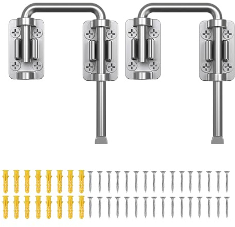 SecureLatch Sliding Door Loop Lock, 2.36 Inch Stainless Steel Patio Door Latch for Window, Barn, Garden, Fence, Shed, Closet, Double Gate - 90/180 Degree Installation U-Bolt Lock (Silver-2PCS)