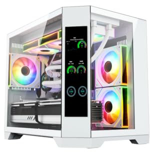IONZ APEX Vision - PC Gaming Case, M/ATX Mini Tower, Dual Chamber with 6 ARGB PWM Fans - LCD Screen | Supports 240 mm AIO, White