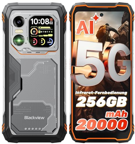 Blackview Xplore 1 5G Movil Irrompible con Pantalla Secundaria, 20000mAh, Dimensity 7050 Movil Resistente, Android 15, 36GB+256GB/2TB, 50MP+64MP+20MP Nocturna, 6,78 120Hz,170lm/NFC/WIFI 6/AI/Naranja