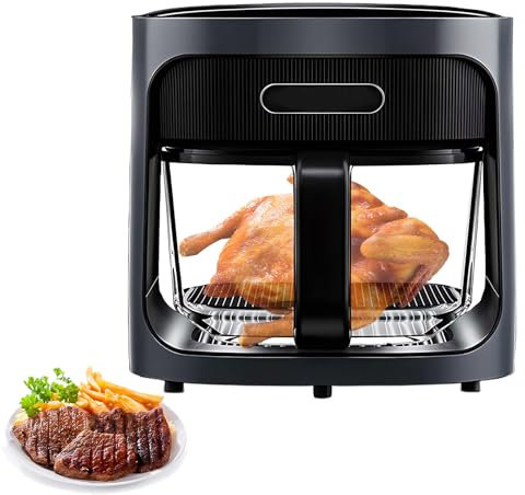 Hor De Freciana De Aire Eléctrico 6l, A Las Capacidad con 7 Presets, Pantalla Led Y Vidrio Automático, Cesta Antiadherente, 120-200 ° C, Cocción Fácil De Limpiar Y Saludable