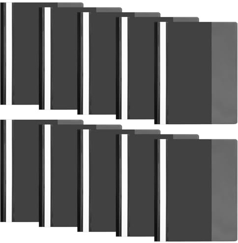 20 PCS A4 Project Folder, Plastic Display Folders Presentation Folders | Document Folders with Transparent Cover and 2 Prongs for Office School A4 Report Document File Organiser Holder (Black)