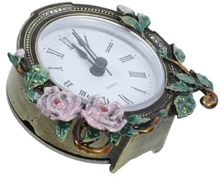 Ciieeo Horloge de Table Vintage Petite avec Motif Floral Email Horloge de Bureau Décorative