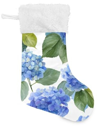 OTVEE Watercolor Hydrangeas Christmas Stockings 1 Piece, 17.7 inches Velvet Hanging Decorations Stockings for Family Holiday Fireplace Xmas Tree Party