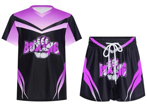Freebily Unisexe Enfants Ensemble Tenues de Boxe Combat Muay Thai MMA Short et T-Shirt Manches Courtes pour Garçon Fille Boxe Uniforme Violet 11-12 ans