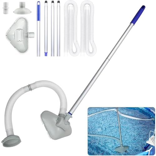 Aspirateur Piscine Aspirateur Piscine Hors Sol Manche Télescopique Balai Aspirateur Piscine avec Tuyau Et Buse D'entrée De Piscine Spirateur de Piscine pour Spa Bain à Remous Creusées (144cm)