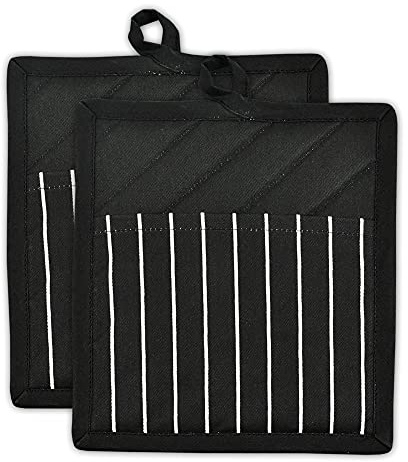 Professional and Commercial Grade, Chef Stripe Kitchen, Potholders, Black