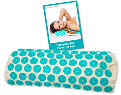 CLIMSOM ZEN - Coussin Chauffant Cervicales Acupression, Textile et Garnissage 100% Bio, Garnissage Naturel Épeautre, Fourni avec Livret Conseil (Bleu)