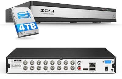 ZOSI 1080P H.265+ 16 Channel Video Security DVR Recorder with AI Human/Vehicle Detection,16CH Hybrid 4-in-1 CCTV DVR with 4TB HDD for Home Surveillance Camera System,Remote Access,24/7 Recording