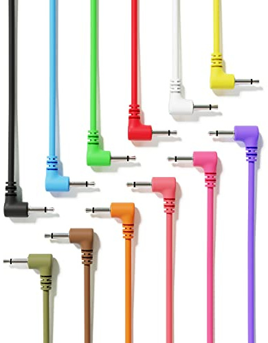 ExcelValley - Rechtwinkliger Mono Modular Patchkabel TS 3,5mm 1/8 Zoll Eurorack Synthesizer [12-Pack | 15 cm - 5,91]