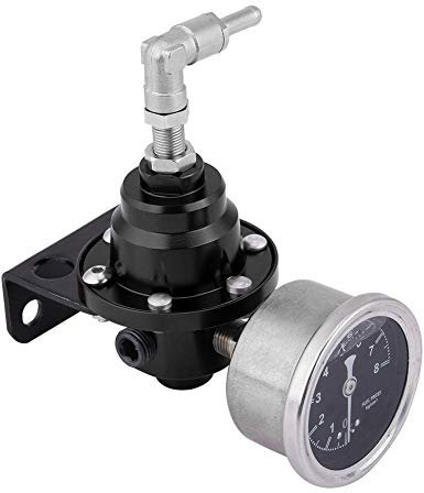 Regulador de presión de combustible ,9 . 5cm 160psi Universal alto rendimiento aluminio Regulador de presión de combustible ajustable 1 :1 Kit de medidor de aceite Para Coche(Negro)