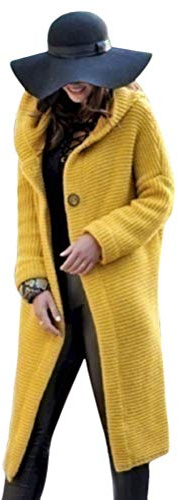 Onsoyours Gilet Femme Cardigan Long en Tricot Veste Ouvert Épais Manches Longues Pull Gilet Chaud Pull Gilet Chaud Casual Capuche Manteau Sweater Hiver Outwear (XL, Jaune)